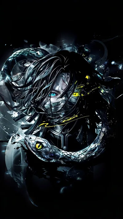 Snake Coiled Around a Girl's Face in Blue HD Phone Wallpaper