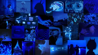Dark Blue Aesthetic Photo Collage HD Wallpaper