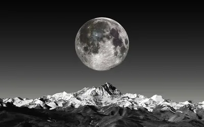 Monochrome Moon over Snowy Mountains HD Wallpaper