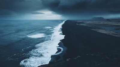 Aerial View Of Ocean Waves Black Sea Sand Under Black Clouds White Sky HD Ocean Wallpapers