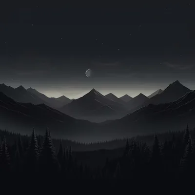 Half Moon Over Layered Mountains HD Wallpaper