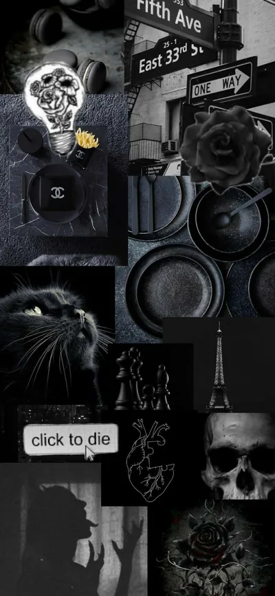 Goth Moodboard with Skull and Roses HD Phone Wallpaper