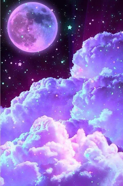 Pastel Moon over Purple Clouds HD Phone Wallpaper