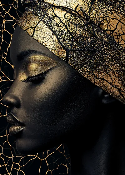 Black African Woman Gold Portrait Poster, picture, metal print, paint