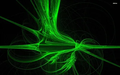 Green Fractal Light Streaks on Black HD Wallpaper