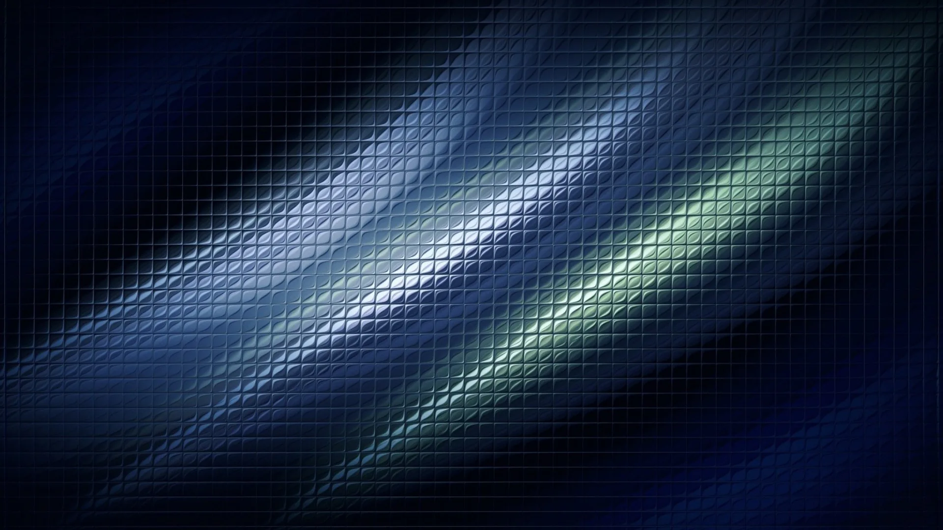 Three broad streaks of silver-blue and green light cut diagonally across a fine dark mesh, the corners left almost black.