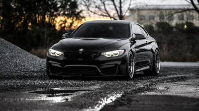 Black BMW Coupe with Headlights On HD Wallpaper