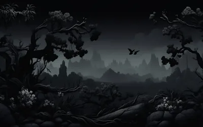 Illustrated Misty Swamp at Night HD Wallpaper