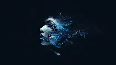Girl Face Digital Art Simple Cyan Blue Artwork Black Background Dark Theme HD Dark Them