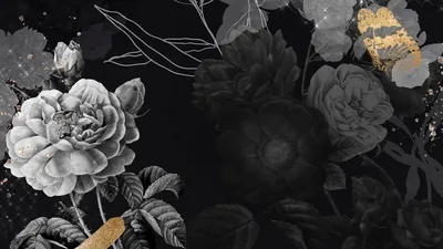 Grey Roses with Gold Leaf Accents HD Wallpaper