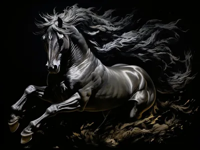 Rearing Black Horse in Monochrome HD Wallpaper