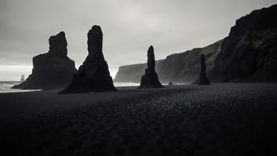 Iceland Black Sand Beach Basalt Columns 4K Wallpaper