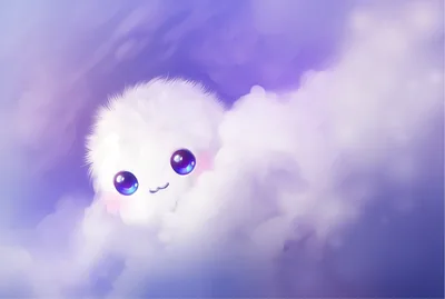 Furry White Puff in Violet Clouds HD Wallpaper