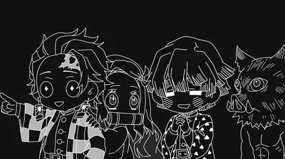 Demon Slayer Line Art on Black HD Wallpaper