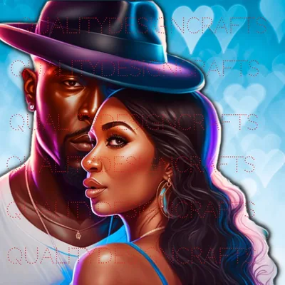 Couple Portrait with Blue Hearts HD Wallpaper