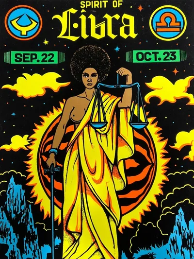 LIBRA Astrological sign African American Woman Flocked + Blacklight Poster