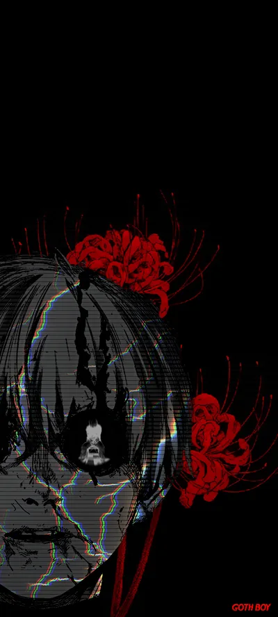 Red Spider Lilies over a Glitched Face HD Phone Wallpaper