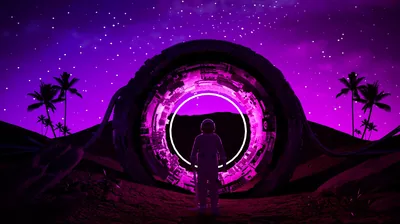 Astronaut at a Purple Portal HD Wallpaper