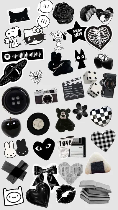 Aesthetic Printable Black And White Stickers prntbl