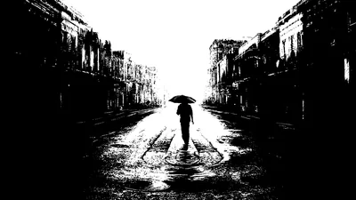 Person with an Umbrella on an Empty Street HD Wallpaper