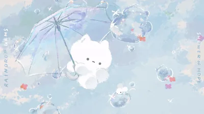 Umbrella Pup Among Floating Bubbles HD Wallpaper
