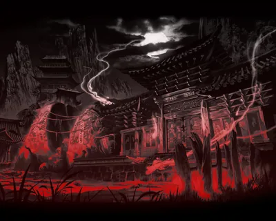Haunted Japanese Temple in Red Light HD Wallpaper
