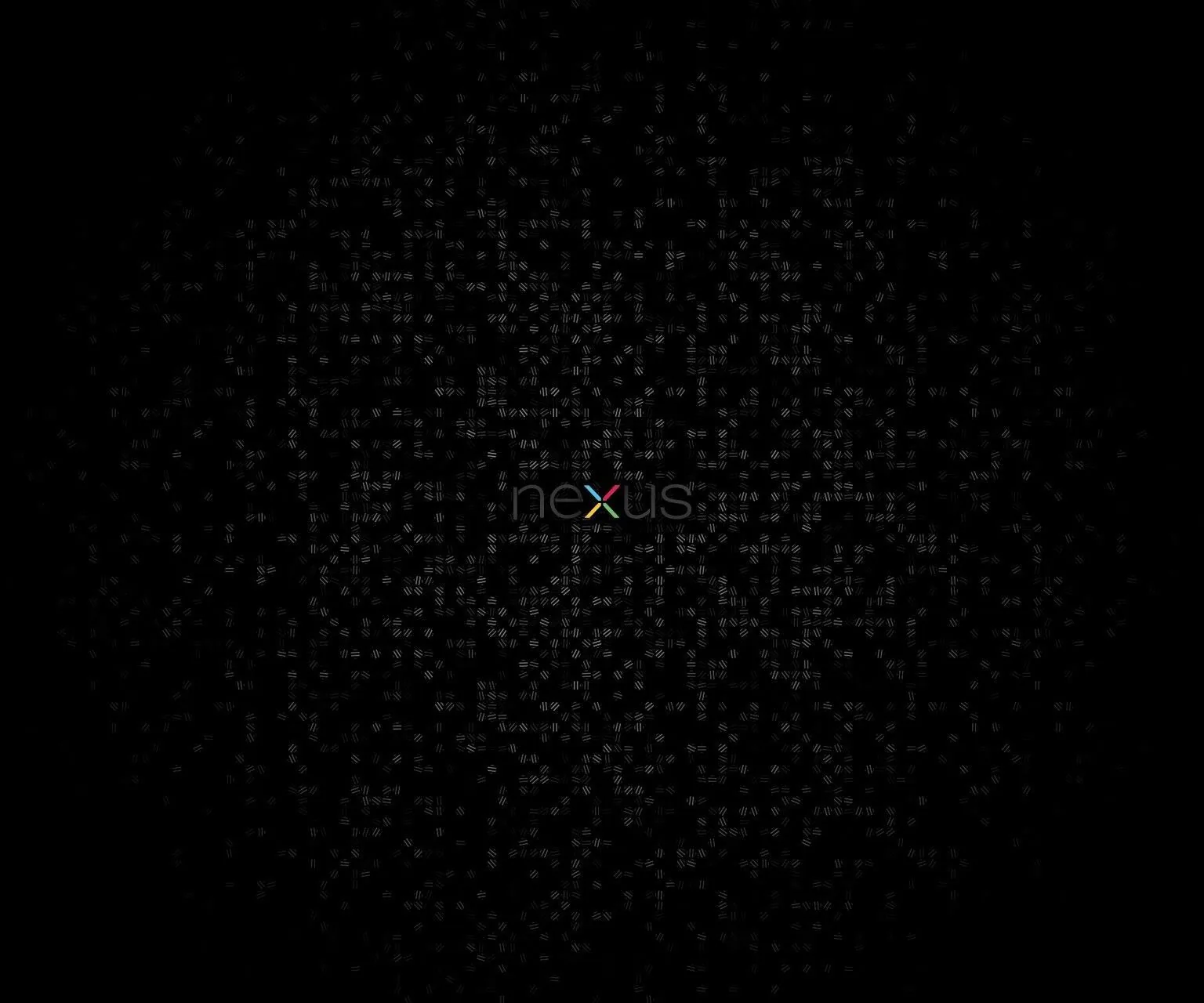 Scattered grey dots cluster into a loose circle behind faint Nexus lettering, thinning out to black towards the corners.