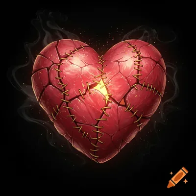 Symbolic Image of a Broken Heart on Black Background created on Craiyon