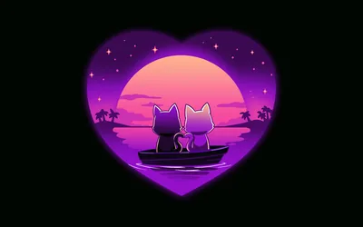 Cat Couple in a Boat Illustration HD Wallpaper