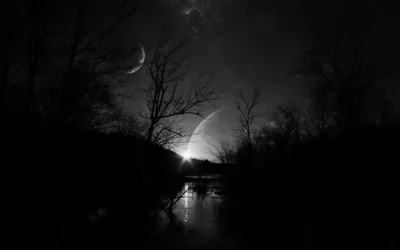 Crescent Moon and Planet Over a River HD Wallpaper