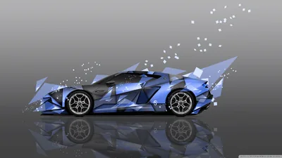 Side View of a Blue Polygon Race Car HD Wallpaper