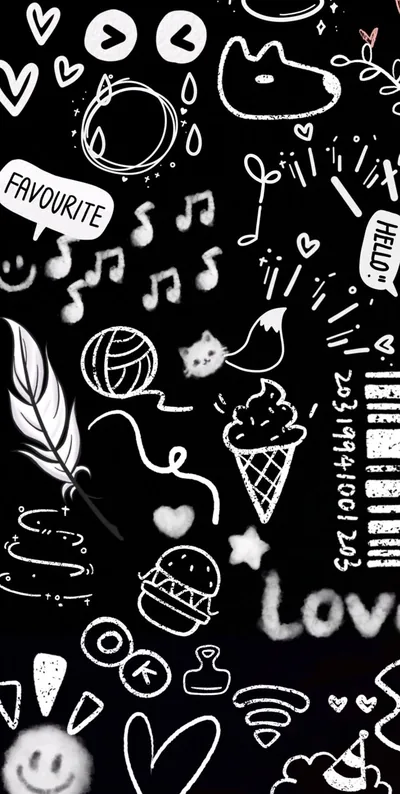 Doodle Stickers on Black HD Phone Wallpaper
