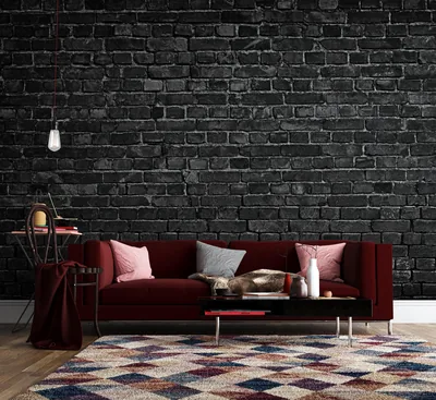 Black Brick Wallpaper, Modern Geometric Pattern, Removable Wallpaper