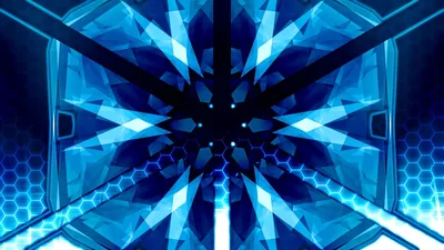 Blue Kaleidoscope Burst with Hex Grid HD Wallpaper