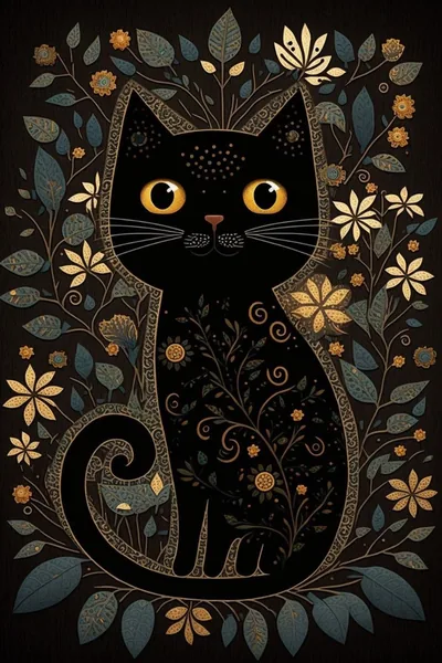 Cute Black Folk Art Style Print Downloadable