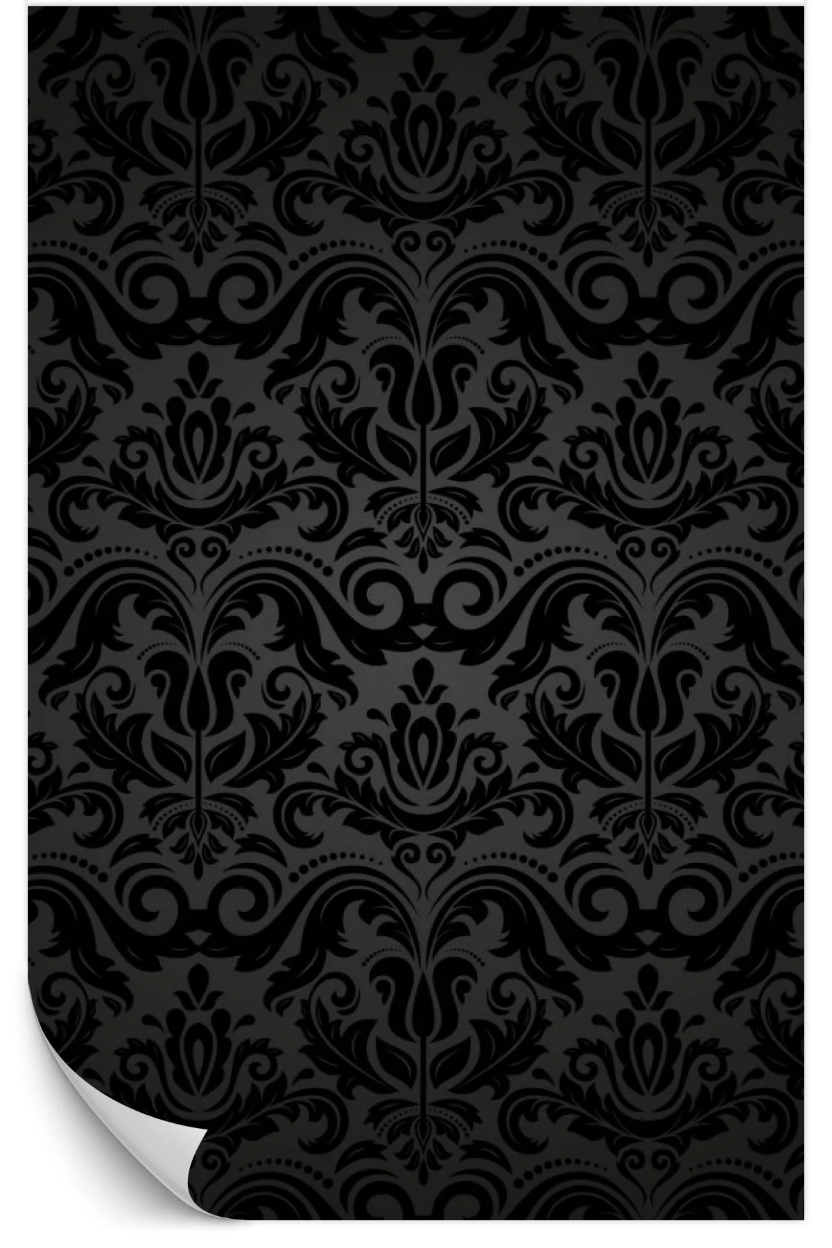 Black Glitter Damask Wallpaper