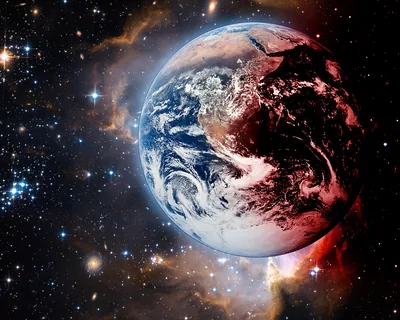 Red Nebula Behind Planet Earth HD Wallpaper