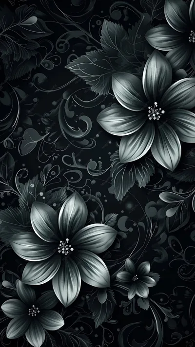 Silver Flowers on Damask Pattern HD Phone Wallpaper