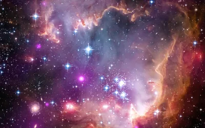 Star Clusters in a Pink Nebula HD Wallpaper