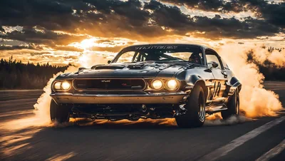 Mustang Drifting into the Sunrise HD Wallpaper