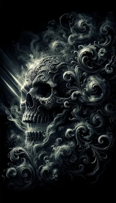 Ornate Skull in Swirling Smoke HD Phone Wallpaper