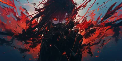 Girl in a Storm of Red Shards HD Wallpaper