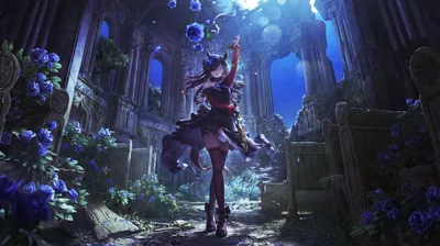 Anime Girl Dancing in Blue Ruins HD Wallpaper