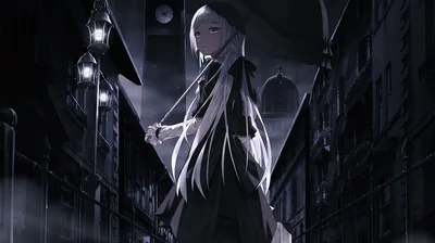 Swordsman Under Street Lamps in Monochrome HD Wallpaper