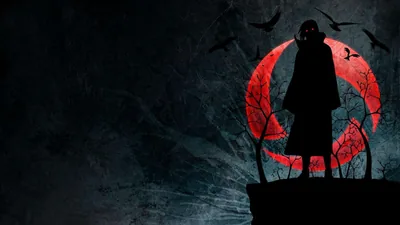 Cloaked Figure Before a Red Moon HD Wallpaper