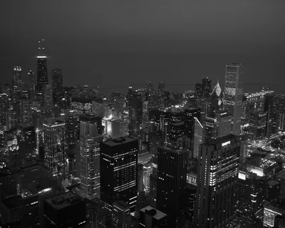City Skyline at Night in Monochrome HD Wallpaper