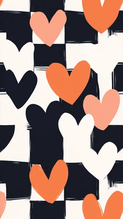 Aesthetic Black Love Heart Pattern Wallpaper, 100 High Quality Phone