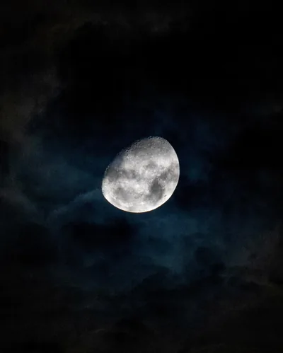 Hazy Moon Behind Dark Blue Clouds HD Phone Wallpaper
