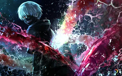Tokyo Ghoul in Red and Teal Splatter HD Wallpaper