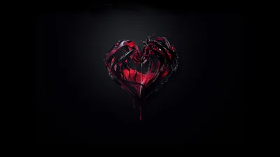 Cracked Red Heart on Deep Black HD Wallpaper